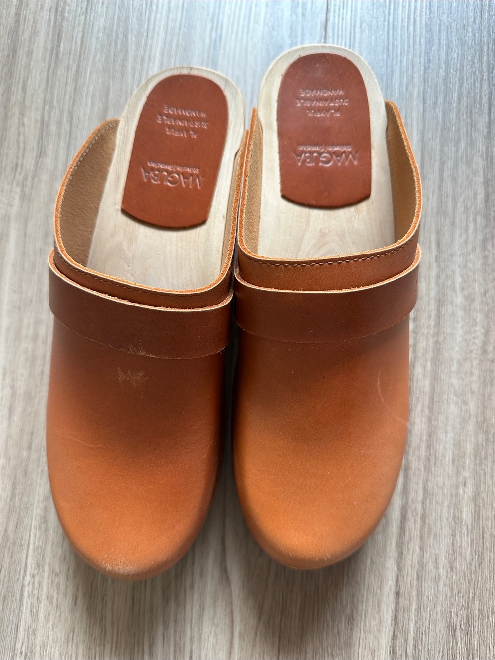 MAGDA Leather Clog Slides in Cognac color